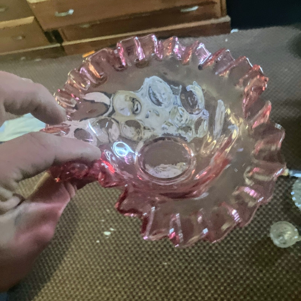 Fenton Pink Glass Art Bowl with Scalloped Edge